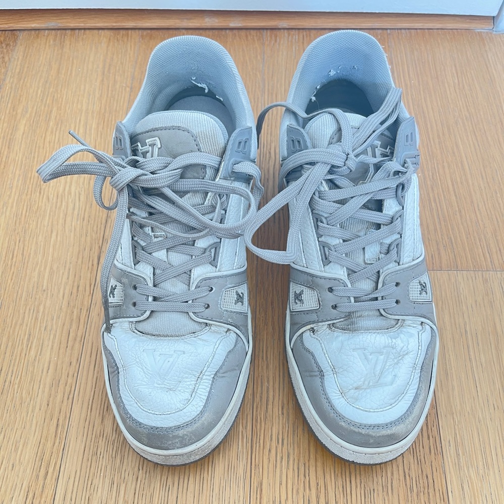 Louis Vuitton White/Grey Leather and Rubber Trainer Low Top Sneakers Si - Picture 2 of 12